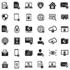 Business Data Protection Technology Icons. Black Flat Design. Vector Illustration.