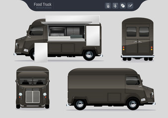 Isolated Realistic Food Truck. Fast-Food Truck Vector Template for Brand Identity. 