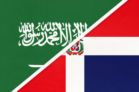 Saudi Arabia and Dominican Republic, symbol of national flags from textile. Championship between two countries.