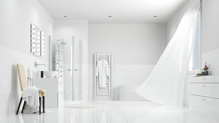 Helles weißes modernes Badezimmer mit Badewanne