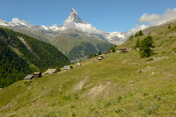 Landscape with mount Matterhorn over Zermatt in the Swiss alps