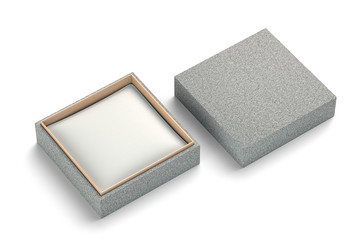 gray felt craft cardboard jewelry Gift Box Mockup wooden inner inset and white pillow inside for branding and identity - isolated