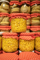 canned corn ready for sale at the counter