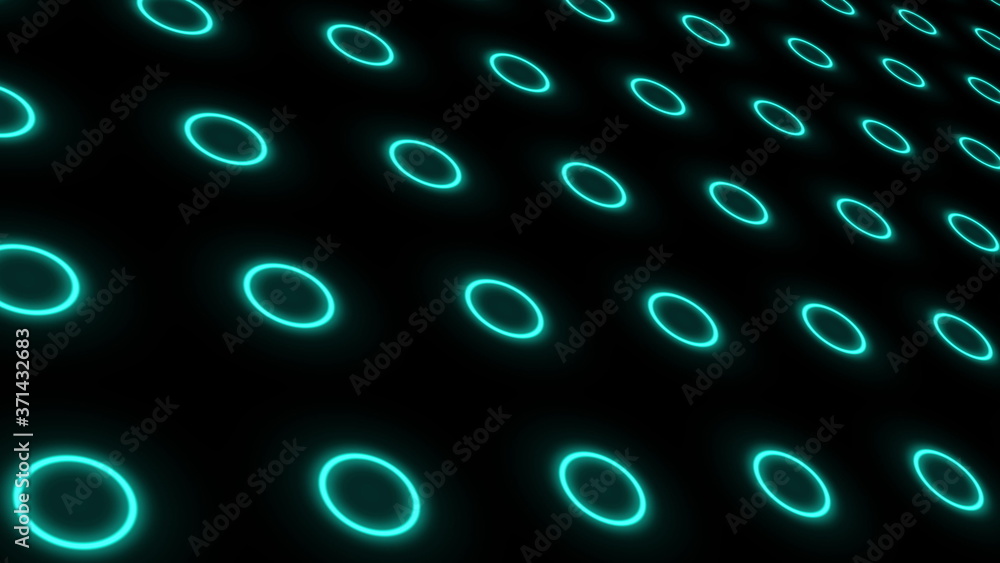 Poster background with pulsating blue circles.
