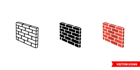 Wall icon of 3 types color, black and white, outline. Isolated vector sign symbol.