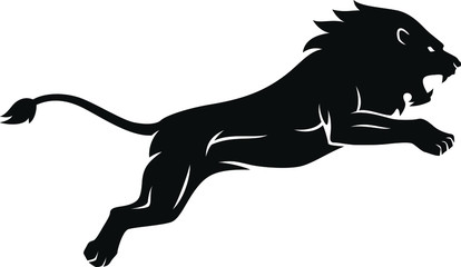 Silhouette of Aggressive Lion Jumping Attack The Prey © DKG1111