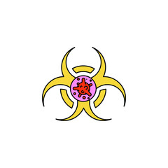 Virus, bacteria and biohazard sign color line, linear icon, symbol. coronavirus, COVID-19 icon, logo color on white background. 2019-ncov simple