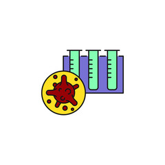 Virus, bacteria and test tubes color line, linear icon, symbol, sign. coronavirus, COVID-19 icon, logo color on white background. 2019-ncov simple