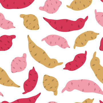 Seamless pattern with sweet potato Isolated on white - background with batata tubers