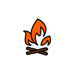 campfire with firewood color icon thin line, linear, outline. Simple sign, logo. fireWood in fire. Bonfire. Camp fireplace