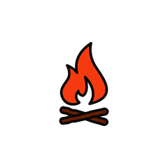 campfire with firewood color icon thin line, linear, outline. Simple sign, logo. fireWood in fire. Bonfire. Camp fireplace