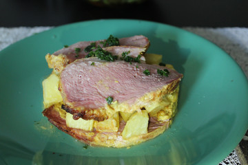 reinvented Kassler sandwich and potatoes