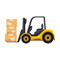 Cardboard Boxes Rested on Lift Truck in Warehouse Vector Illustration