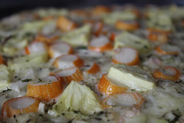 Delicious surimi and pineapple pizza