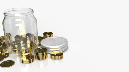 Glass jars with coins for saving content 3d rendering