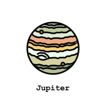 Jupiter planet color icon thin line, linear, outline vector. Jupiter planet simple sign, logo