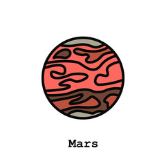 Mars planet color icon thin line, linear, outline vector. Mars red planet simple sign, logo. 