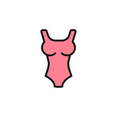 women swimsuit linear vector icon. women swimwear line thin sign. swimsuit outline symbol. female swimwear simple logo pink on white. 