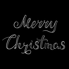 Merry Christmas hand lettering isolated on black. Hand drawn greeting for Holday. EPS 8