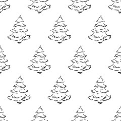 Fototapeta premium Hand-drawn abstract pine pattern for new year. Christmas tree seamless black and white background. EPS 8