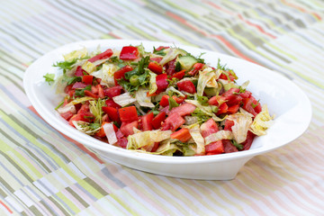 mixed salad on the table cloth