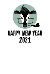 2021年の牛の年賀状のベクターイラスト素材