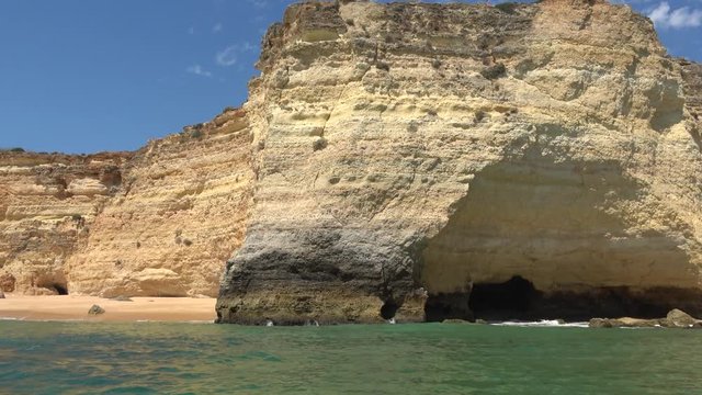 View from a sightseeing boat of the carvoeiro cliffs in a trip to Benagil caves, Algarve, Portugal