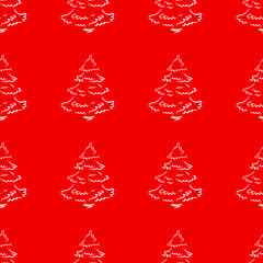Hand-drawn abstract pine pattern for new year. Christmas tree seamless red background. EPS 8