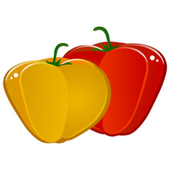 Fresh red and yellow bell pepper on a white background. Harvesting for the winter. Autumn harvest. Vector illustration