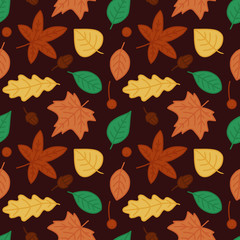 Seamless pattern with autumn leaves. Endless print. Vector illustration. Simple hand drawn elements.