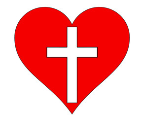 Obraz premium The cross is a red heart symbol of Christianity.