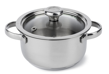 New metal cooking pot isolated on white