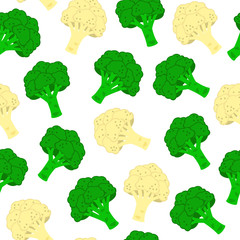 Seamless pattern with cabbage - broccoli and cauliflower isolated on white background