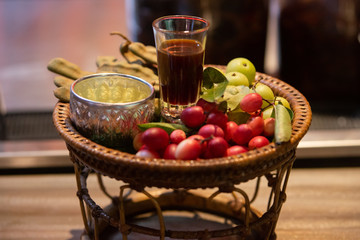 Fruit for eating with booze in the restaurant.