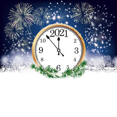 Fototapeta na wymiar Silvester Clock 2021 Fireworks