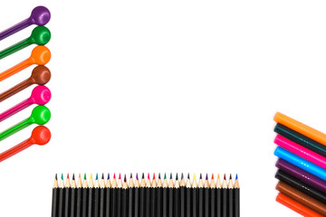 pencils rainbow look in the row