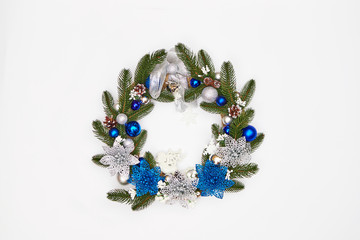christmas wreath on a white background, flatley, copyspace