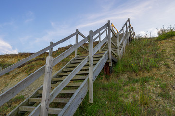 wooden steps heading down over the beach and sand dunes at Lowestoft Suffolk