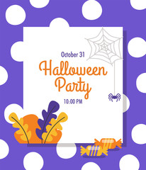 Invitation card, banner or poster for halloween party with polka dot and halloween decoration