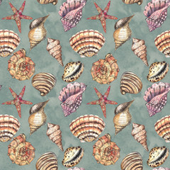 Watercolor hand drawn artistic colorful undersea ocean life seamless color pattern