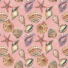 Watercolor hand drawn artistic colorful undersea ocean life seamless color pattern