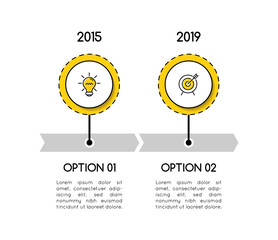 Timeline infograph with business icons and 2 steps. Vector