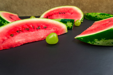 Close-up of fresh slices of red watermelon