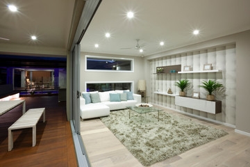 Fototapeta na wymiar Interior view of a living room in new luxury home