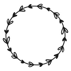 Hand drawn floral wreath. Round frame. Good for invitation, greeting cards, quotes, wedding design. Vector illustration isolated on white background.