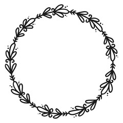 Hand drawn floral wreath. Round frame. Good for invitation, greeting cards, quotes, wedding design. Vector illustration isolated on white background.