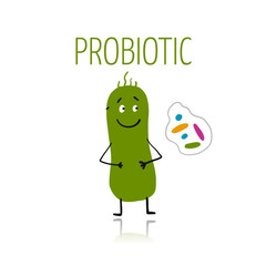 Funny and scary bacteria characters isolated on white. Vector icons of gut and intestinal flora, germs, virus.