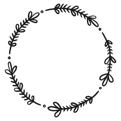 Hand drawn floral wreath. Round frame. Good for invitation, greeting cards, quotes, wedding design. Vector illustration isolated on white background.