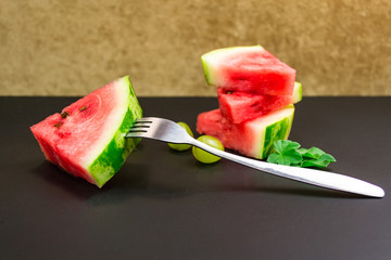 Close-up of fresh slices of red watermelon