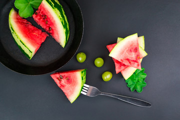 Close-up of fresh slices of red watermelon
